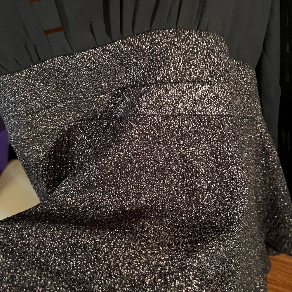 Nordstrom City Chic Black and silver layered Peplum Glitter Blouse, XL - Picture 7 of 14